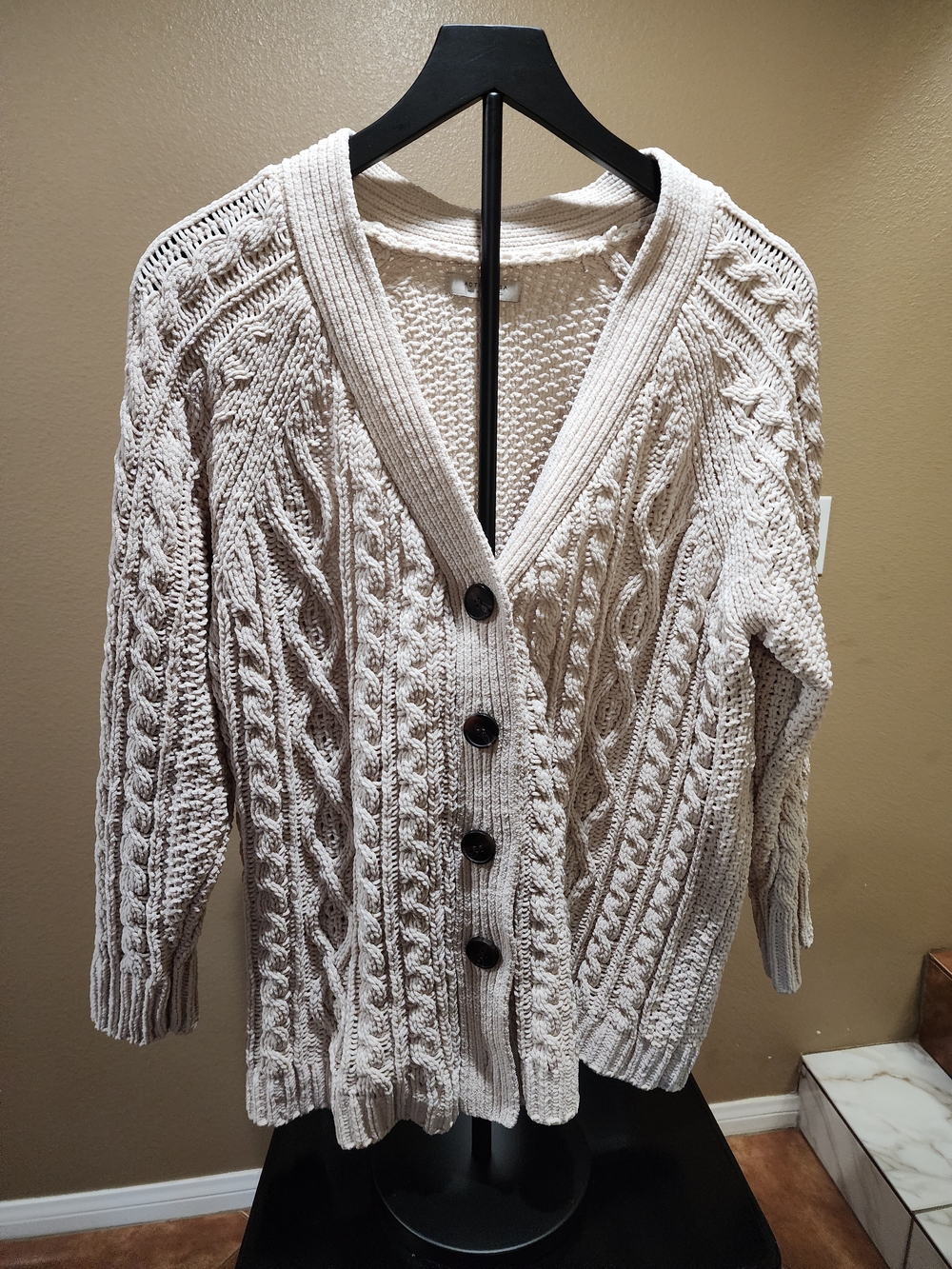 & Other Stories Cream Cable Knit Button-Up Cardigan